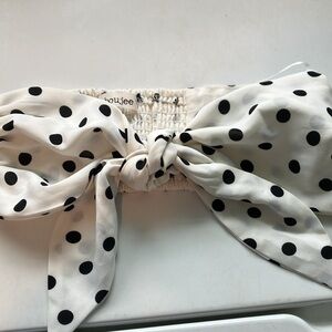 White Polka Dot Bow Bandeau Top small boujee tie front